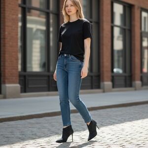 Guess Women's Denim Rhinestone Stiletto Pointed Toe Ankle‎ Boots